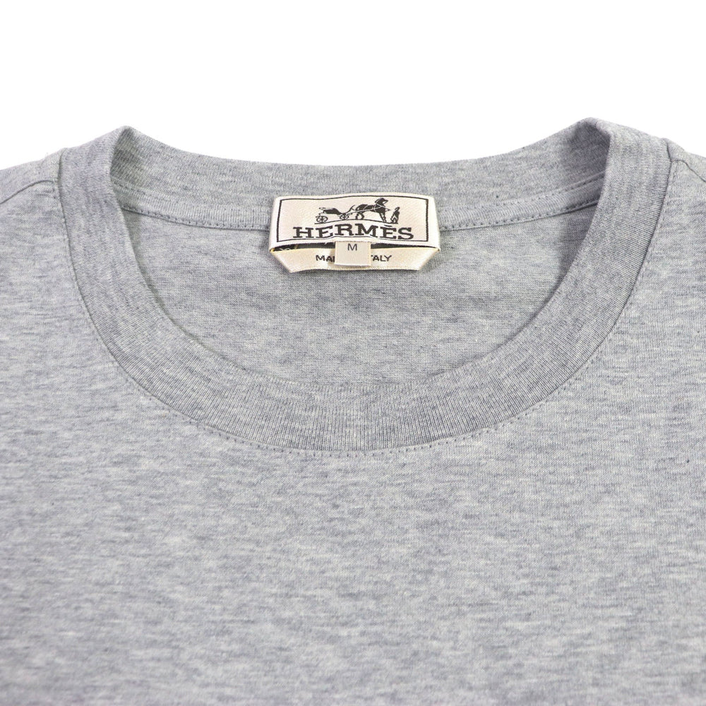 HERMES Short sleeve T-shirt Main: 100% cotton, Leather part: Sheepskin gray Chevaux en Symmetry mens M Used Authentic