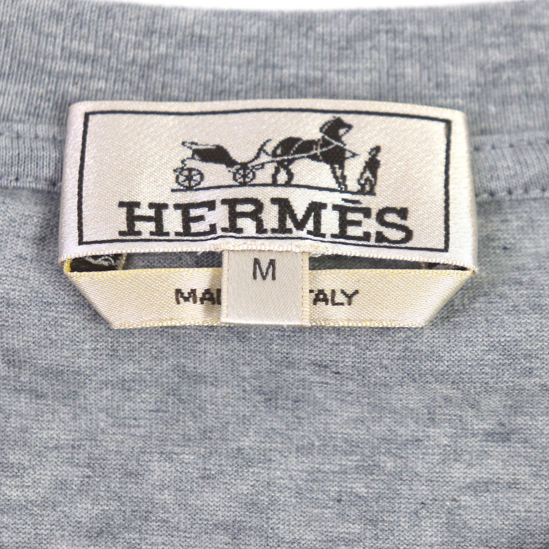 HERMES Short sleeve T-shirt Main: 100% cotton, Leather part: Sheepskin gray Chevaux en Symmetry mens M Used Authentic