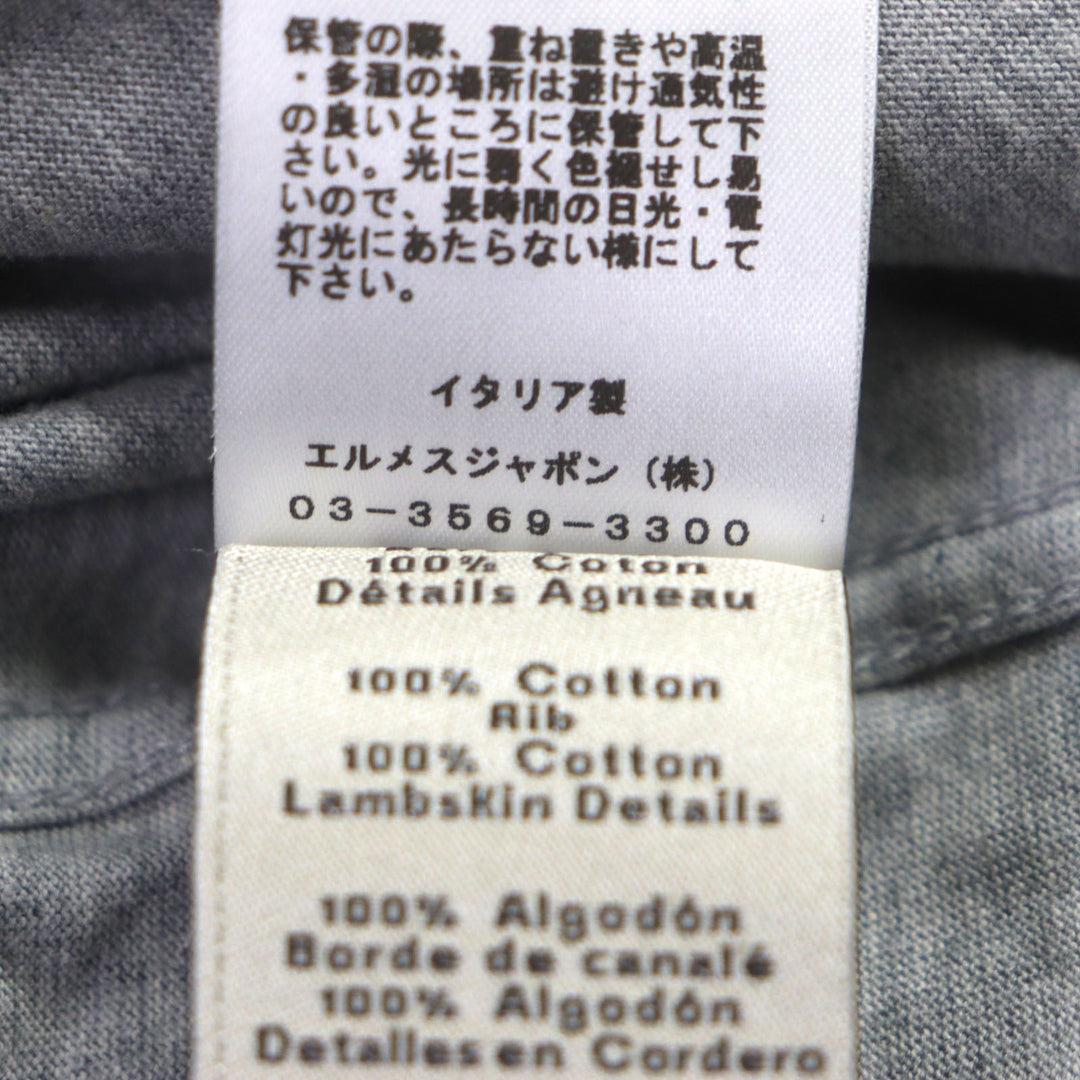 HERMES Short sleeve T-shirt Main: 100% cotton, Leather part: Sheepskin gray Chevaux en Symmetry mens M Used Authentic