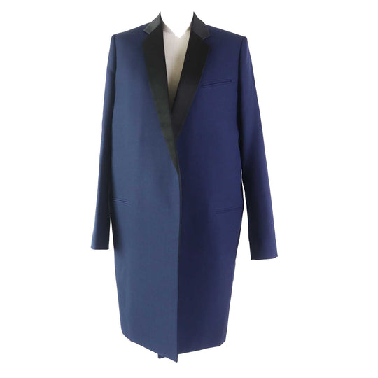 CELINE coat Outer: 100% wool, Lining: 100% cupra, Part: 76% polyester, Part: 24% silk Navy black Phoebe period Women 36 Used Authentic