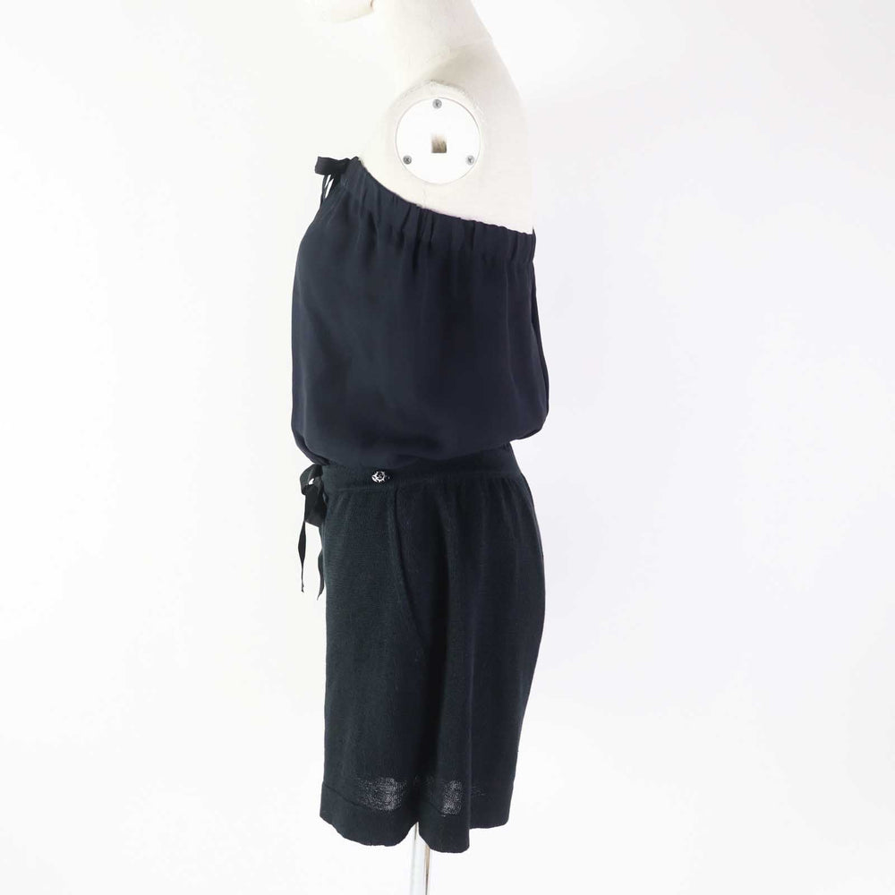 CHANEL overalls P40728 Outer: 85% linen, Outer: 15% nylon, Lining: 94% silk, Lining: 6% polyurethane, Part: 100% silk Navy black Women 34 Used Authentic