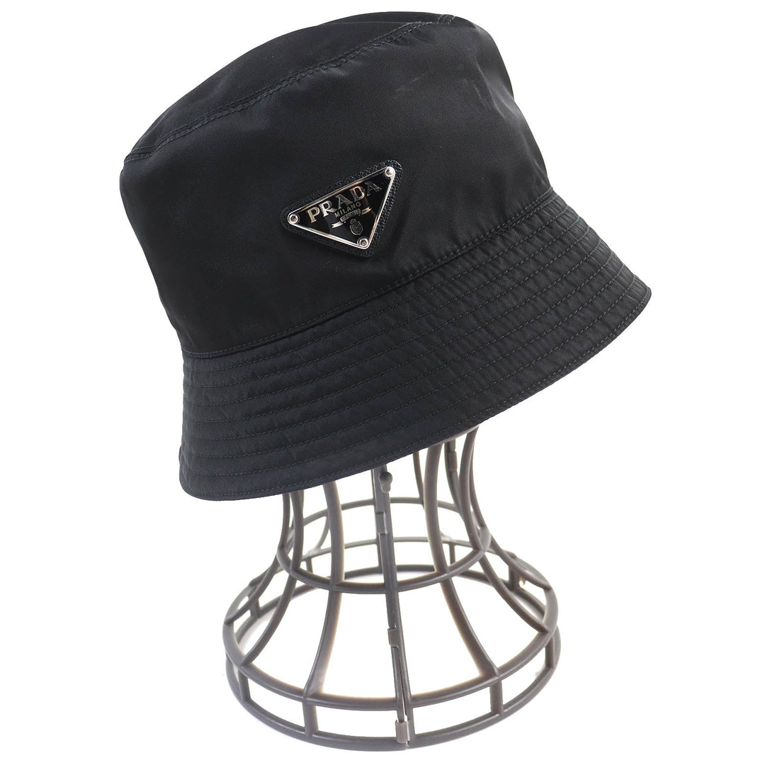 PRADA hat 2HC137 Main: 100% recycled polyamide, Lining: 100% cotton, Part: Cowhide black mens Used Authentic