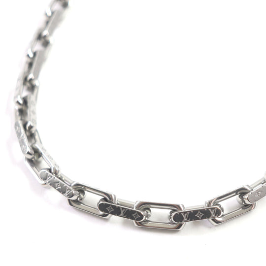 LOUIS VUITTON Necklace M00307 metal Silver Collier Chain Monogram Necklace mens Used Authentic