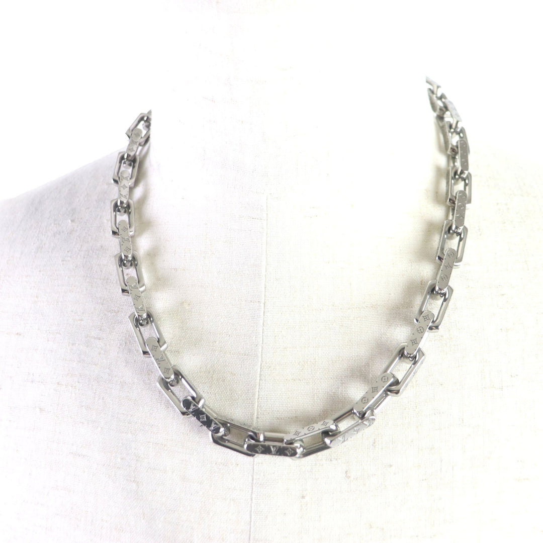 LOUIS VUITTON Necklace M00307 metal Silver Collier Chain Monogram Necklace mens Used Authentic