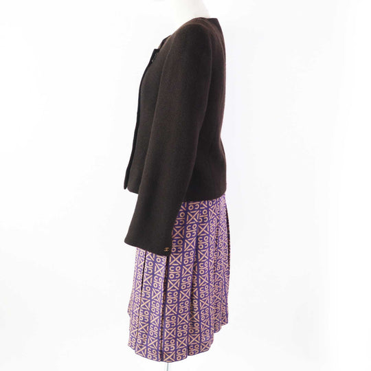 CHANEL setup 00A P16647W02675 Outer material: Jacket: 100% cashmere Skirt: 100% silk Petticoat: 100% nylon Lining: 100% silk Dark Brown Purple Beige Top and bottom set Women 38 Used Authentic