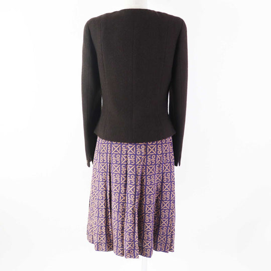 CHANEL setup 00A P16647W02675 Outer material: Jacket: 100% cashmere Skirt: 100% silk Petticoat: 100% nylon Lining: 100% silk Dark Brown Purple Beige Top and bottom set Women 38 Used Authentic