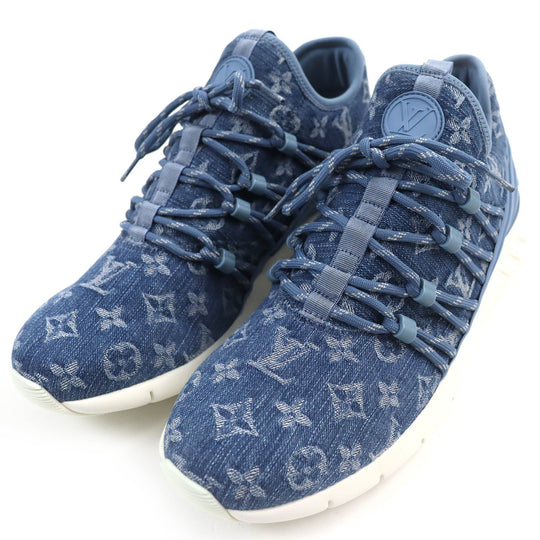 LOUIS VUITTON sneakers Monogram denim, rubber sole Light blue type Fast lane line mens 6.5 Used Authentic