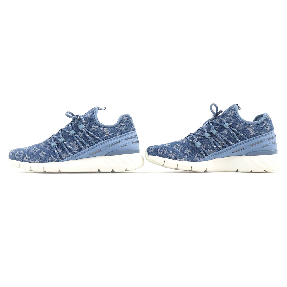 LOUIS VUITTON sneakers Monogram denim, rubber sole Light blue type Fast lane line mens 6.5 Used Authentic