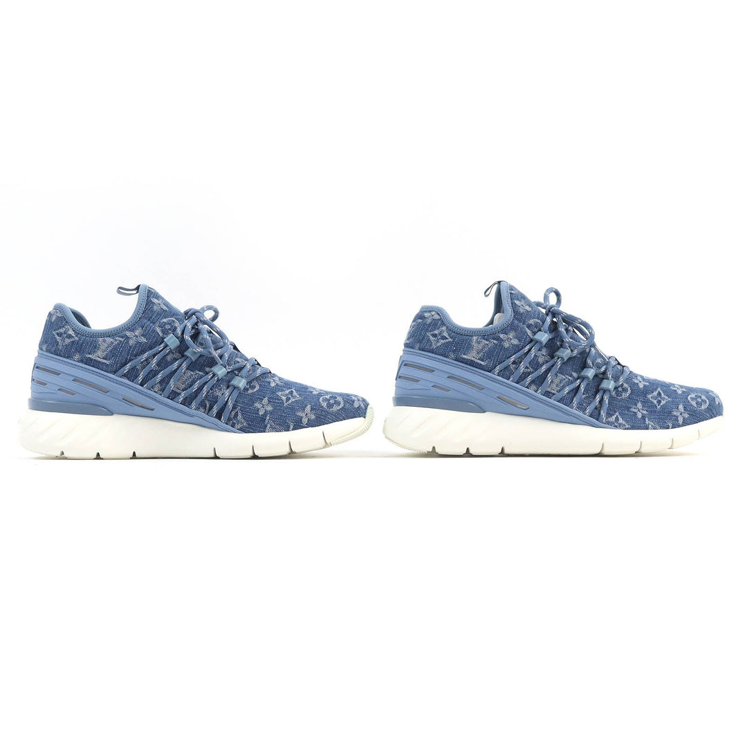 LOUIS VUITTON sneakers Monogram denim, rubber sole Light blue type Fast lane line mens 6.5 Used Authentic