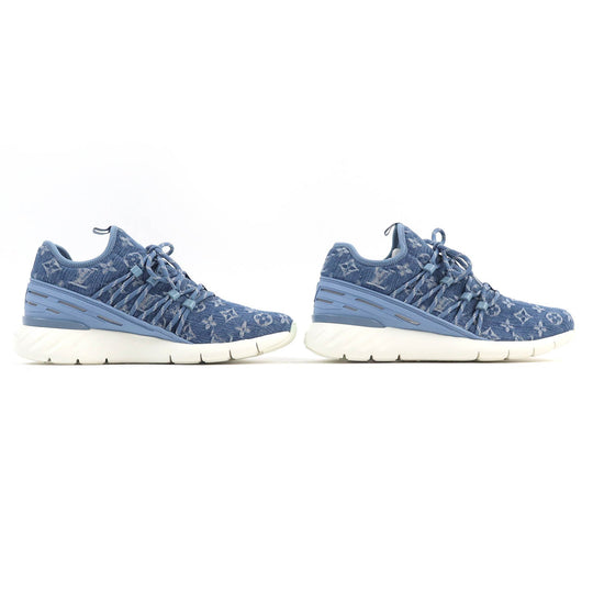 LOUIS VUITTON sneakers Monogram denim, rubber sole Light blue type Fast lane line mens 6.5 Used Authentic