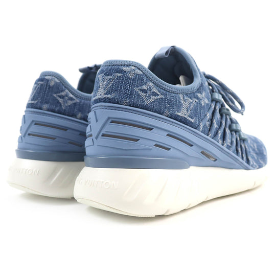 LOUIS VUITTON sneakers Monogram denim, rubber sole Light blue type Fast lane line mens 6.5 Used Authentic