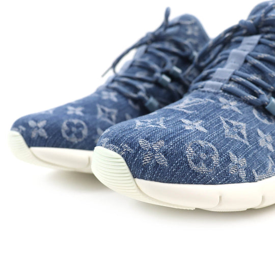 LOUIS VUITTON sneakers Monogram denim, rubber sole Light blue type Fast lane line mens 6.5 Used Authentic