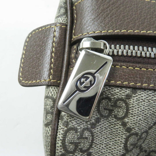 GUCCI Pouch 759689 Leather x GG Supreme canvas Beige/Ebony Cosmetic case with Web stripes Women Used Authentic