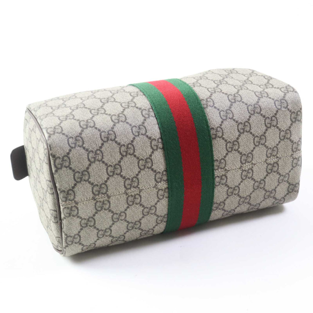 GUCCI Pouch 759689 Leather x GG Supreme canvas Beige/Ebony Cosmetic case with Web stripes Women Used Authentic