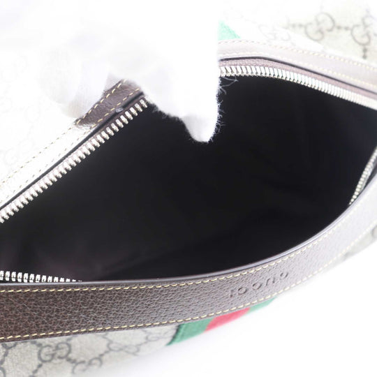 GUCCI Pouch 759689 Leather x GG Supreme canvas Beige/Ebony Cosmetic case with Web stripes Women Used Authentic