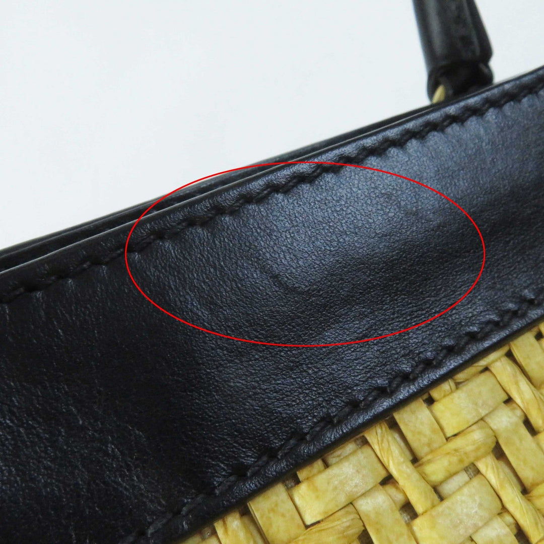 MIUMIU Other bag 5BG158 Straw material x leather Natural black Women Used Authentic