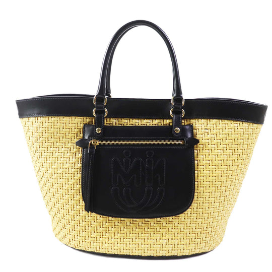 MIUMIU Other bag 5BG158 Straw material x leather Natural black Women Used Authentic