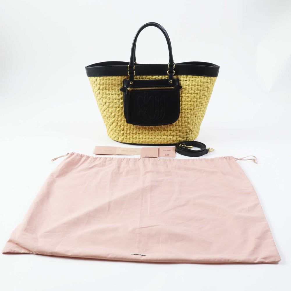MIUMIU Other bag 5BG158 Straw material x leather Natural black Women Used Authentic