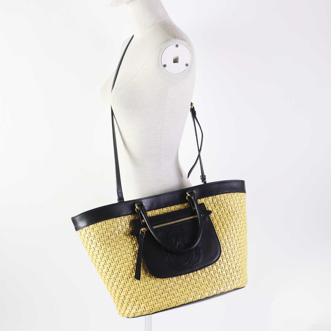 MIUMIU Other bag 5BG158 Straw material x leather Natural black Women Used Authentic