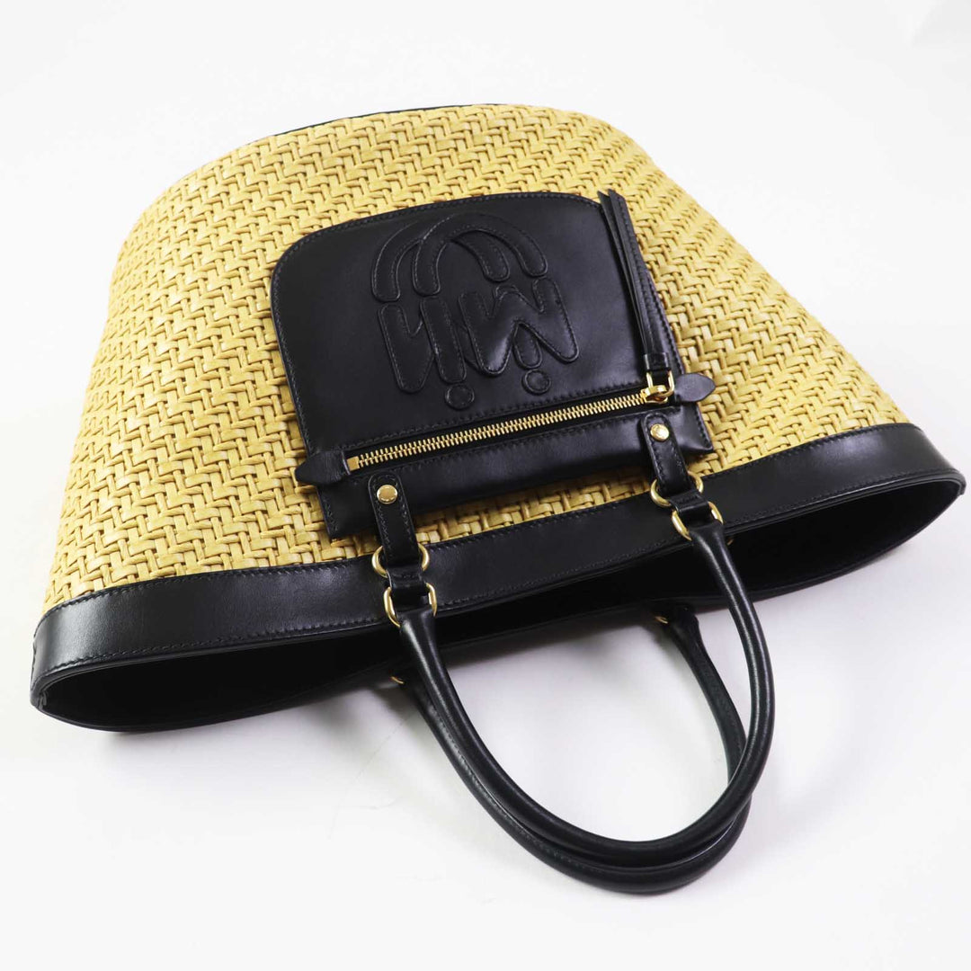 MIUMIU Other bag 5BG158 Straw material x leather Natural black Women Used Authentic