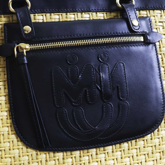 MIUMIU Other bag 5BG158 Straw material x leather Natural black Women Used Authentic