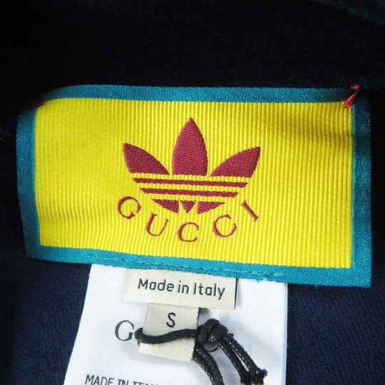 GUCCI one piece 695679 Outer: 85% cotton, Outer: 15% nylon, Part: 100% nylon, Lining: 100% cotton, Trimming: 91% polyester, 9% polyurethane, Embroidery: 65% polyester, 31% cotton, 4% nylon Navy Trefoil embroidered chenille dress Women S Used Authentic