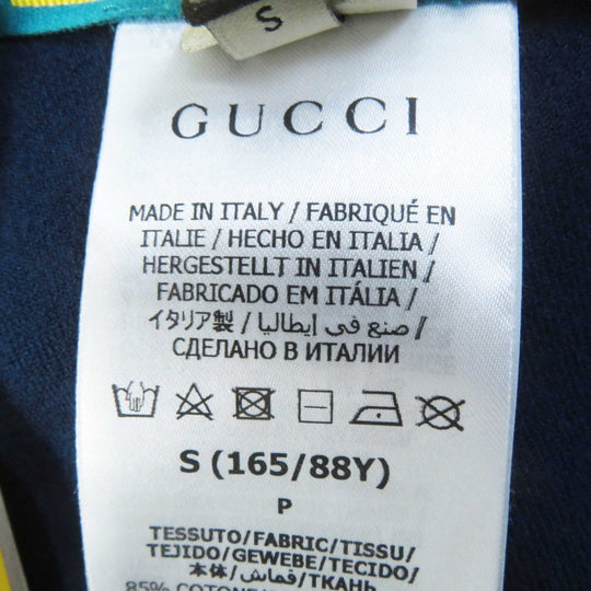 GUCCI one piece 695679 Outer: 85% cotton, Outer: 15% nylon, Part: 100% nylon, Lining: 100% cotton, Trimming: 91% polyester, 9% polyurethane, Embroidery: 65% polyester, 31% cotton, 4% nylon Navy Trefoil embroidered chenille dress Women S Used Authentic