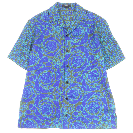 VERSACE Short sleeve shirt 1003926 Main: 100% silk Khaki blue mens 48 Used Authentic