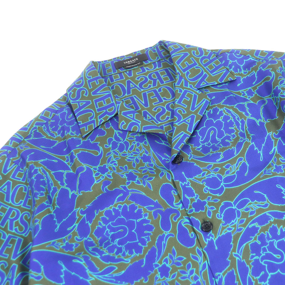 VERSACE Short sleeve shirt 1003926 Main: 100% silk Khaki blue mens 48 Used Authentic