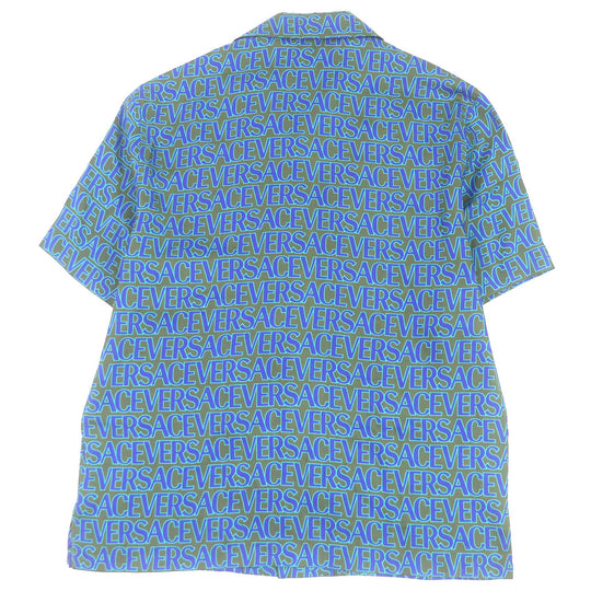 VERSACE Short sleeve shirt 1003926 Main: 100% silk Khaki blue mens 48 Used Authentic