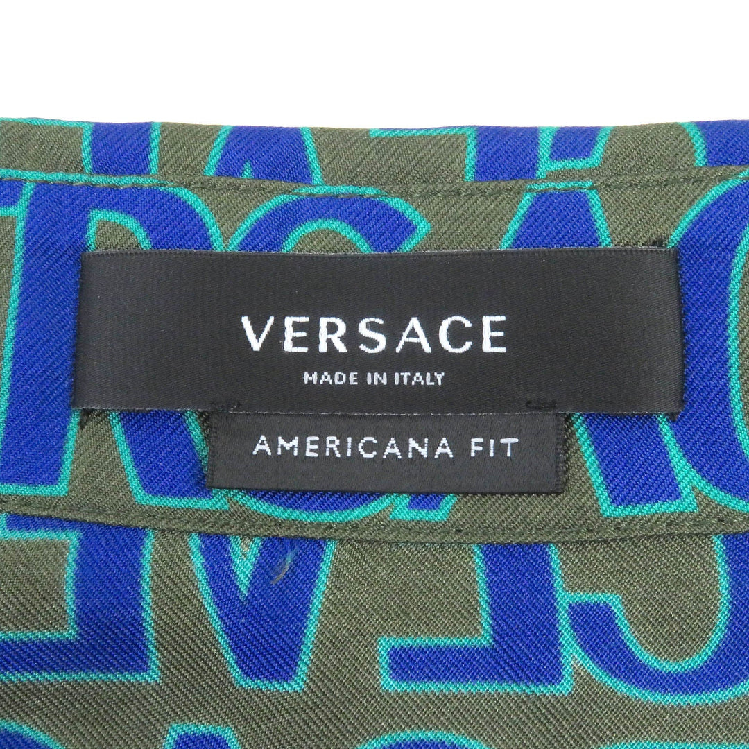 VERSACE Short sleeve shirt 1003926 Main: 100% silk Khaki blue mens 48 Used Authentic