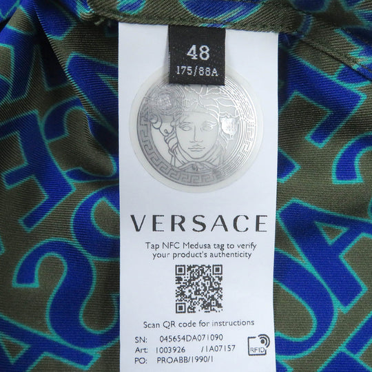 VERSACE Short sleeve shirt 1003926 Main: 100% silk Khaki blue mens 48 Used Authentic