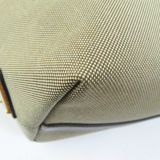 PRADA Handbag 1BA104 Leather canvas Beige Brown, CORDA BRUCIATO logo jacquard Women Used Authentic