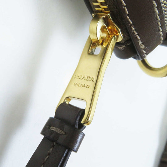 PRADA Handbag 1BA104 Leather canvas Beige Brown, CORDA BRUCIATO logo jacquard Women Used Authentic