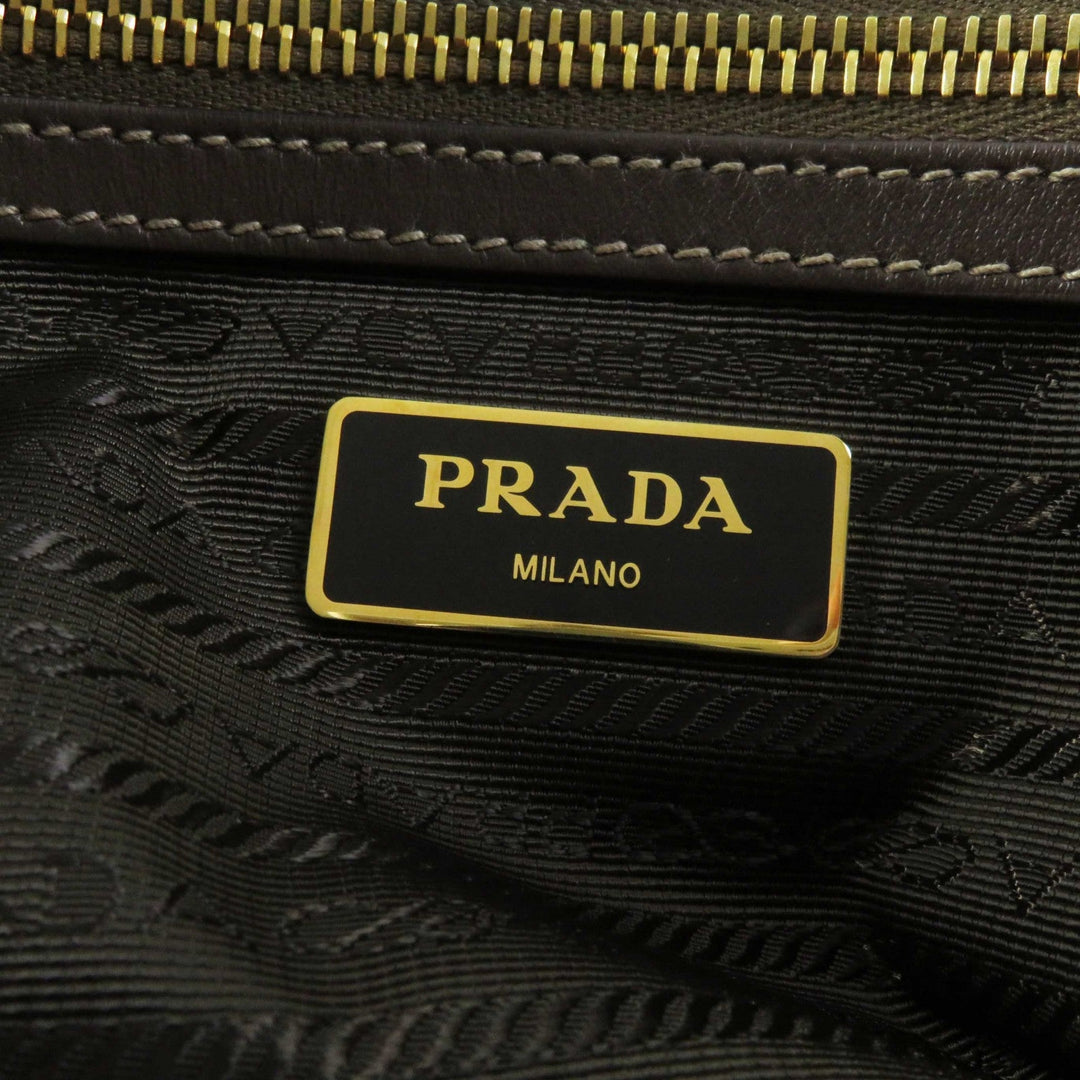 PRADA Handbag 1BA104 Leather canvas Beige Brown, CORDA BRUCIATO logo jacquard Women Used Authentic