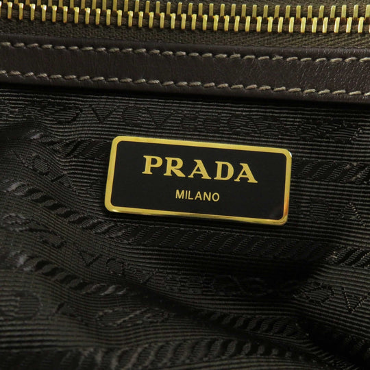 PRADA Handbag 1BA104 Leather canvas Beige Brown, CORDA BRUCIATO logo jacquard Women Used Authentic