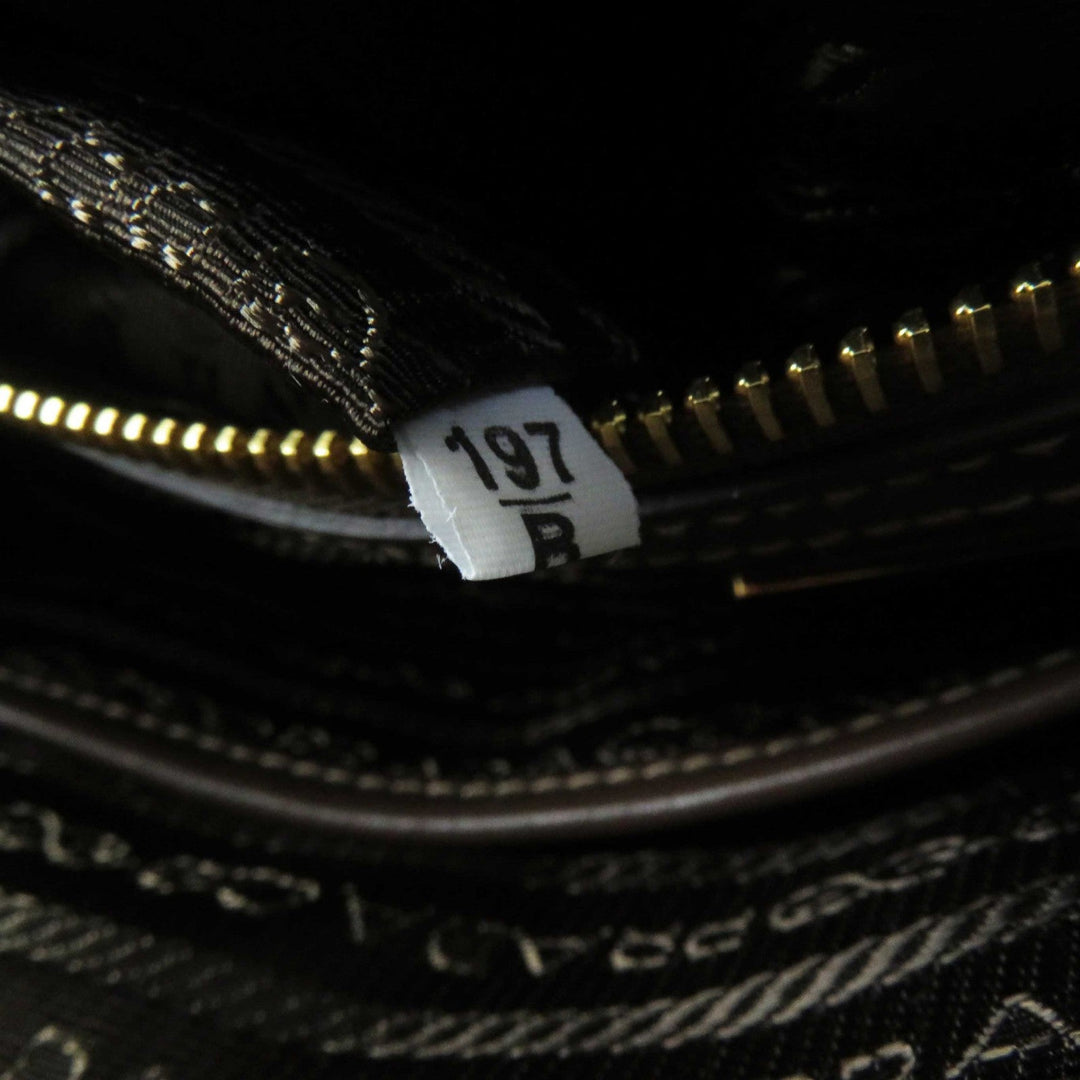 PRADA Handbag 1BA104 Leather canvas Beige Brown, CORDA BRUCIATO logo jacquard Women Used Authentic