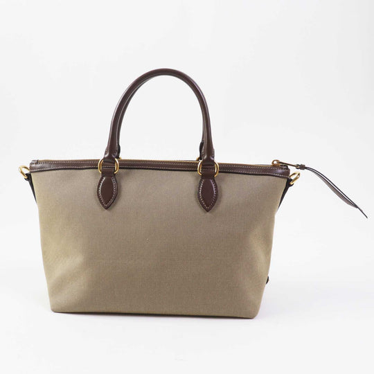 PRADA Handbag 1BA104 Leather canvas Beige Brown, CORDA BRUCIATO logo jacquard Women Used Authentic