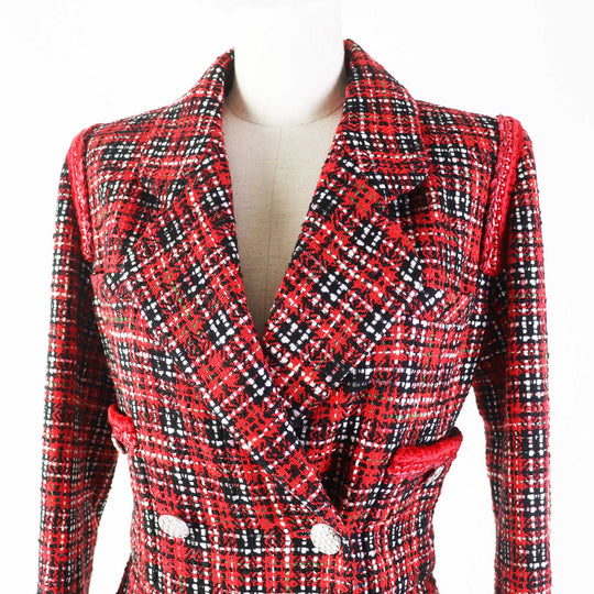 CHANEL Tsunagi 20S P64165 Outer: 91% silk, Outer: 8% polyamide (nylon), Outer: 1% polyester, Lining: 100% silk Red black Women 34 Used Authentic