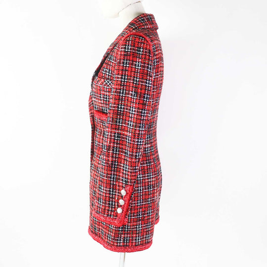 CHANEL Tsunagi 20S P64165 Outer: 91% silk, Outer: 8% polyamide (nylon), Outer: 1% polyester, Lining: 100% silk Red black Women 34 Used Authentic