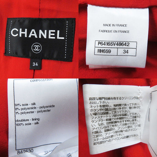 CHANEL Tsunagi 20S P64165 Outer: 91% silk, Outer: 8% polyamide (nylon), Outer: 1% polyester, Lining: 100% silk Red black Women 34 Used Authentic