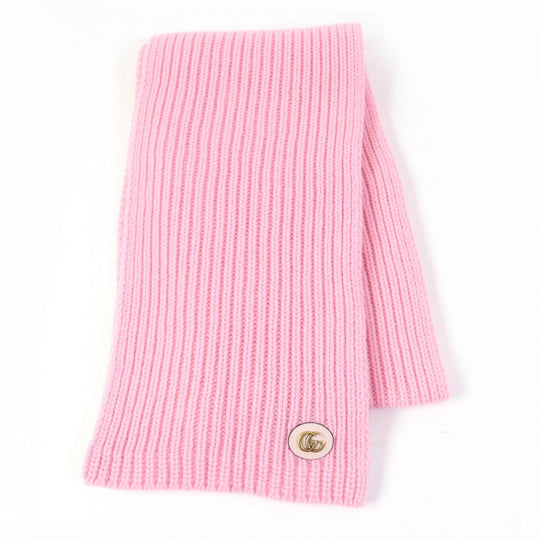 GUCCI Scarf 773426 Main: 85% wool, Main: 15% cashmere, Part: leather pink scarf Patched knit Women Used Authentic