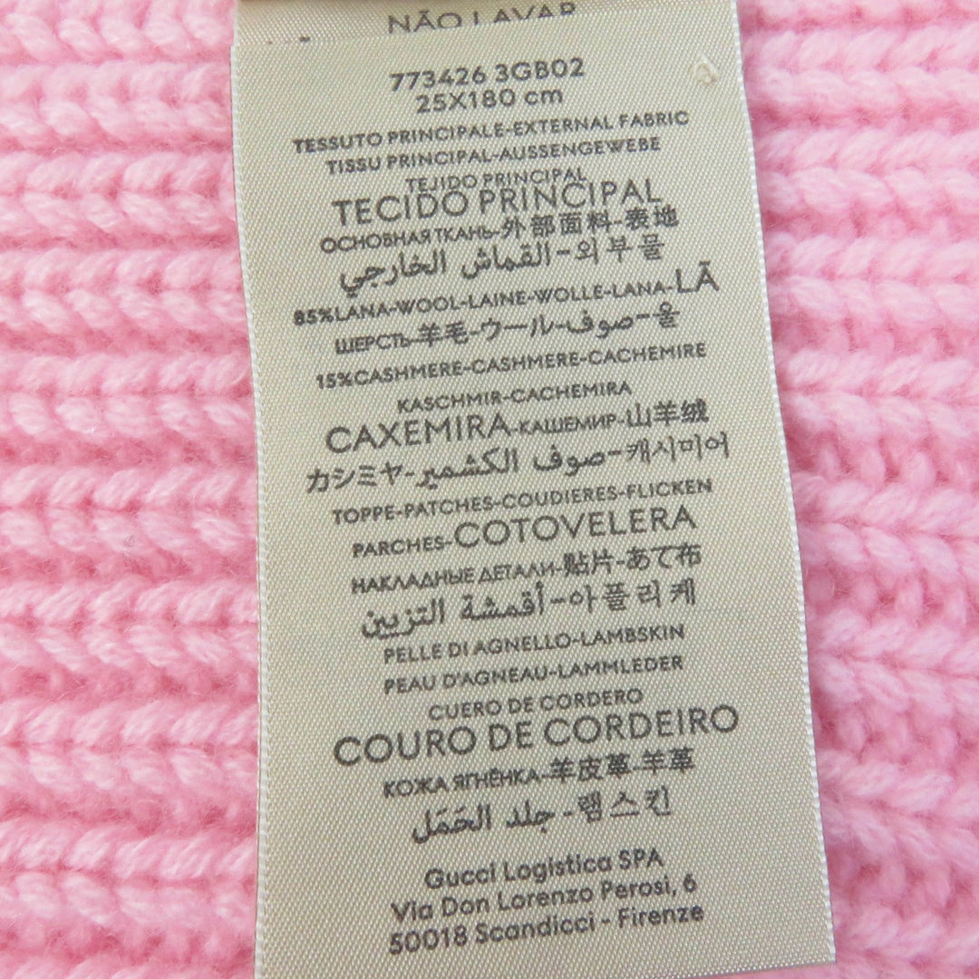 GUCCI Scarf 773426 Main: 85% wool, Main: 15% cashmere, Part: leather pink scarf Patched knit Women Used Authentic