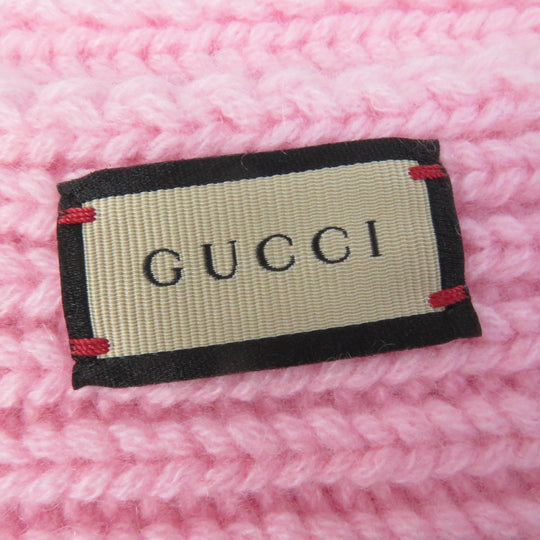 GUCCI Scarf 773426 Main: 85% wool, Main: 15% cashmere, Part: leather pink scarf Patched knit Women Used Authentic