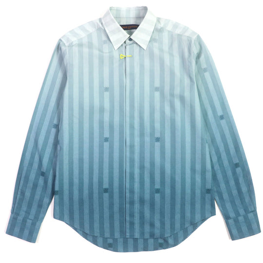 LOUIS VUITTON Long sleeve shirt Main: 100% cotton Green type damier stripe mens M Used Authentic