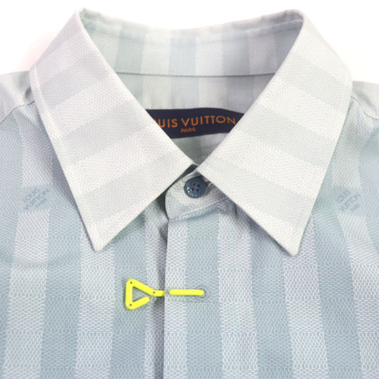 LOUIS VUITTON Long sleeve shirt Main: 100% cotton Green type damier stripe mens M Used Authentic