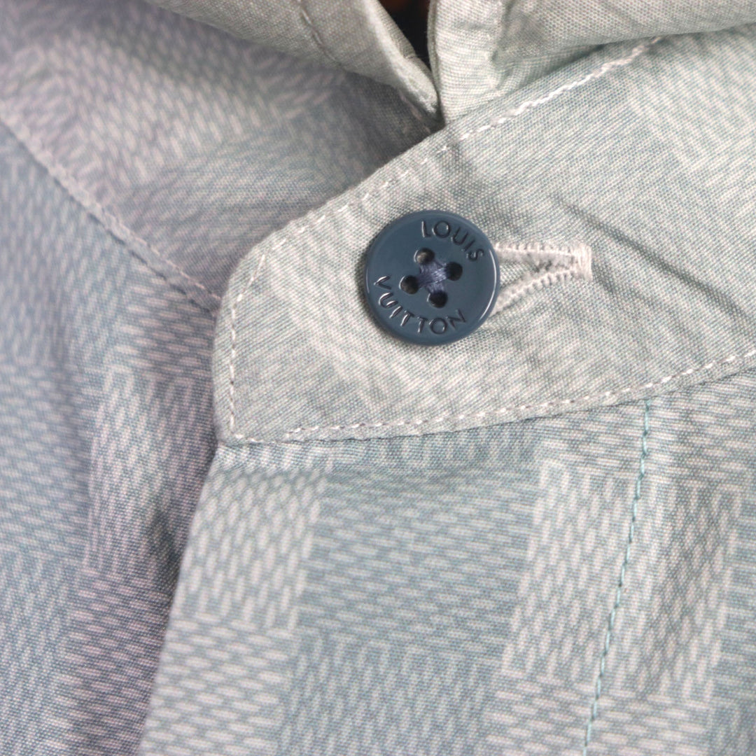 LOUIS VUITTON Long sleeve shirt Main: 100% cotton Green type damier stripe mens M Used Authentic
