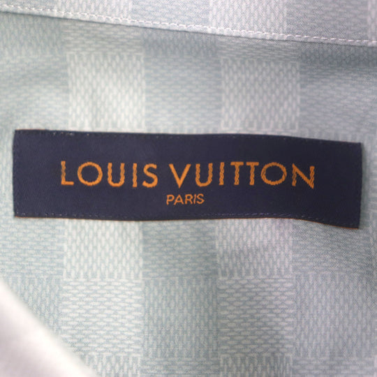 LOUIS VUITTON Long sleeve shirt Main: 100% cotton Green type damier stripe mens M Used Authentic