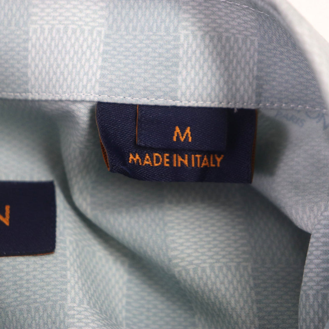 LOUIS VUITTON Long sleeve shirt Main: 100% cotton Green type damier stripe mens M Used Authentic