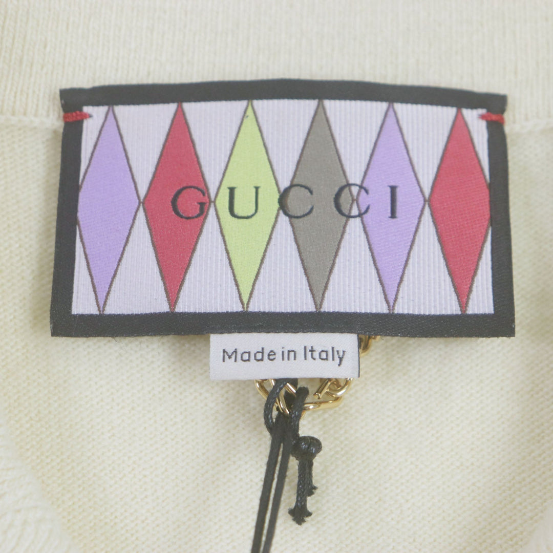 GUCCI cardigan 706917 Main: 100% wool, Applique: 100% polyester Yellow beige Gucci Lovelight mens M Used Authentic
